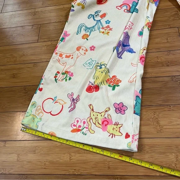 Cider Cream Wide-Leg Pants with Multicolor Fun Pet and Fruit Print - Picture 12 of 15